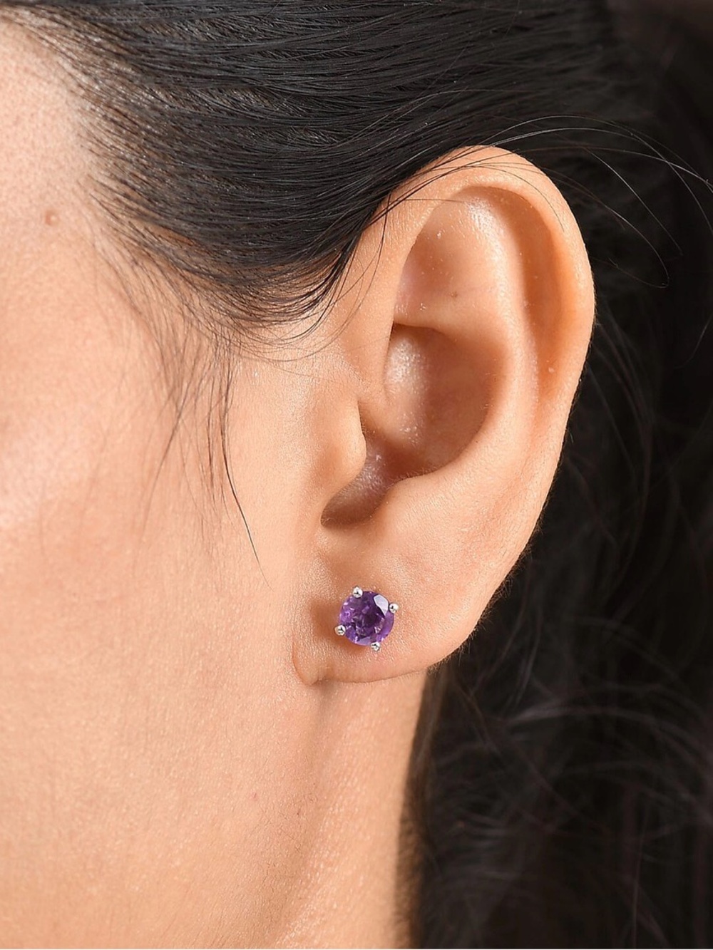 Amethyst Purple Solitaire Stud Earrings - Women Jewelry